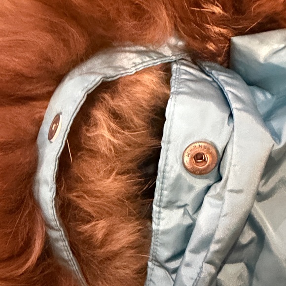 Burberry Light Blue aqua Puffer convertible Jacket to vest with real Fur Trim